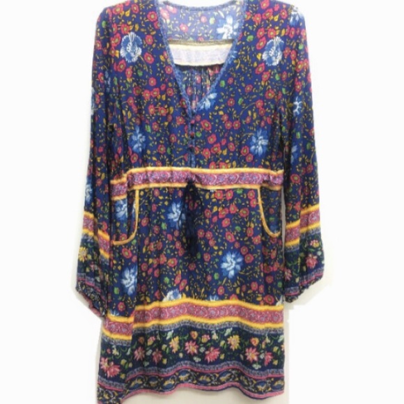 Navy Floral Longsleeve DRESS Tunic Playdress Folk - Picture 5 of 5